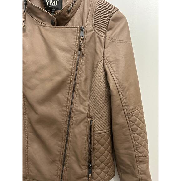 Moto Faux Leather Quilted Jacket Brown Women’s Small - Picture 2 of 4